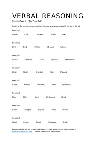 odd one out examples|Verbal Reasoning Odd One Out Bundle .